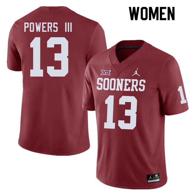 Women #13 Reggie Powers III Oklahoma Sooners College Football Jerseys Stitched-Crimson